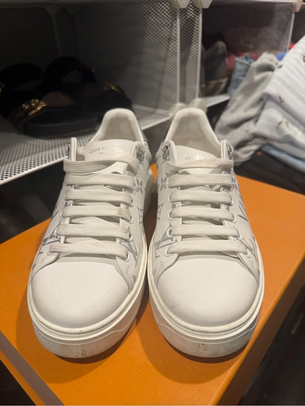 Louis Vuitton White and Silver Monogram Leather Sneaker